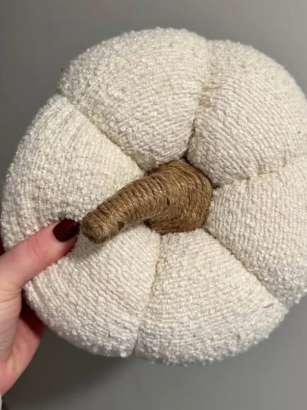 Kirklands Cream Fabric Pumpkin Accent Pillow with Twine Stem